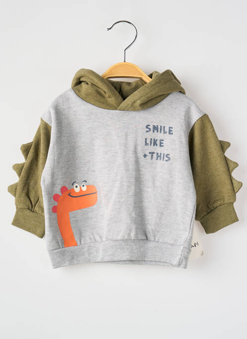 Sweat-shirt à capuche tissage chiné manches longues gris LOSAN garcon