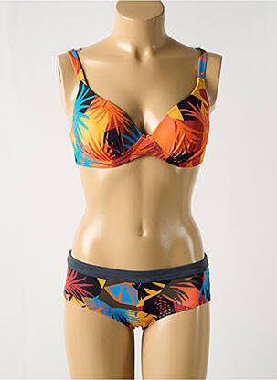 Maillot de bain 2 pièces stretch haut soutien-gorge moulé orange OLYMPIA femme