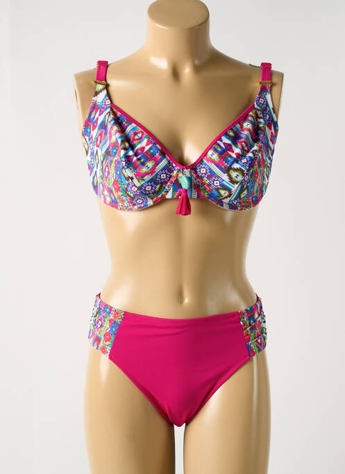 Maillot de bain 2 pièces stretch haut soutien-gorge emboitant rose DEIDAD femme
