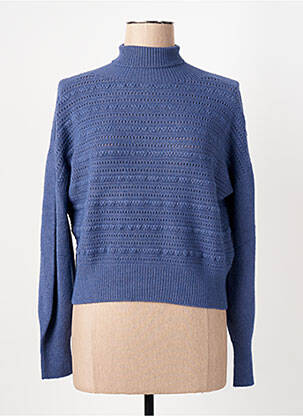 Pull col roulé tissage chiné manches longues bleu CARTA LIBERA femme
