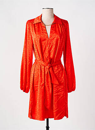 Robe mi-longue imprimé fantaisie manches longues orange LOLA CASADEMUNT femme
