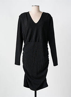 Robe mi-longue manches longues manches longues noir ICHI femme