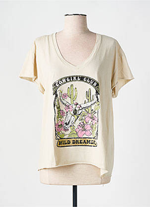 T-shirt coupe droite manches courtes beige PLEASE femme