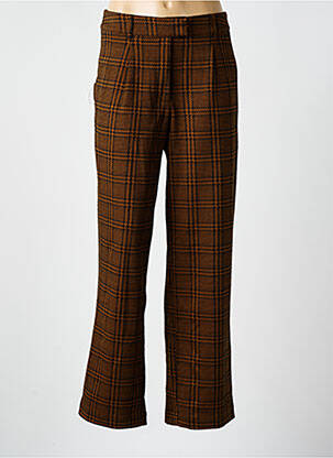 Pantalon droit taille à pinces taille normale marron ICHI femme
