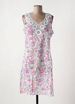 Robe mi-longue imprimé fleurs sans manche blanc LA PLUS BELLE femme