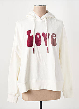 Sweat-shirt à capuche sérigraphie manches longues blanc FIVE femme