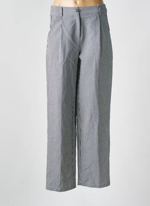Pantalon large fermeture zippée sous rabat boutonné taille haute bleu O'MER femme