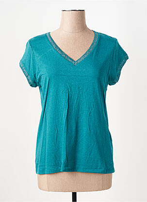 T-shirt col v manches courtes bleu LA FEE MARABOUTEE femme