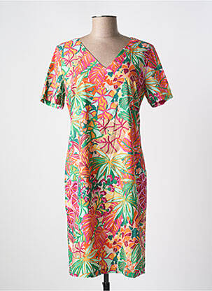 Robe mi-longue imprimé fantaisie manches courtes vert SIGNE NATURE femme