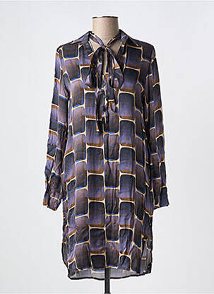 Robe mi-longue imprimé fantaisie manches longues bleu O'MER femme