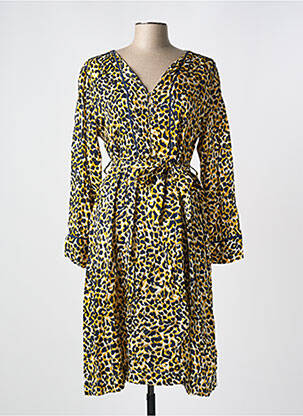 Robe mi-longue imprimé fantaisie manches longues jaune STELLA FOREST femme