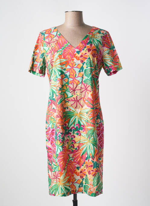 Robe mi-longue imprimé fantaisie manches courtes vert SIGNE NATURE femme