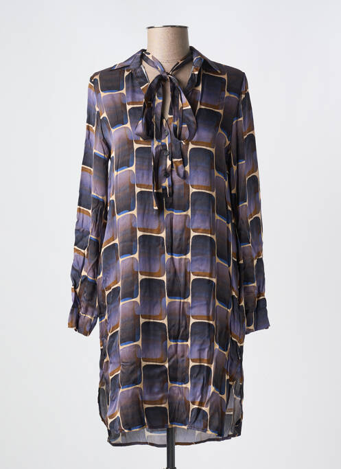 Robe mi-longue imprimé fantaisie manches longues bleu O'MER femme