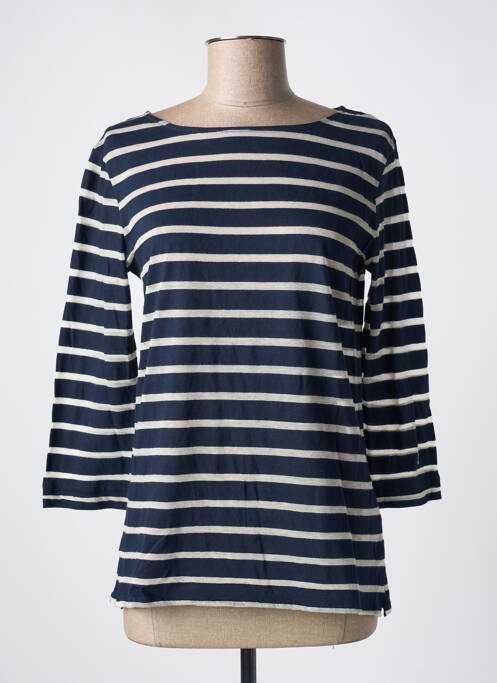 Top col rond manches longues bleu MAJESTIC FILATURES femme