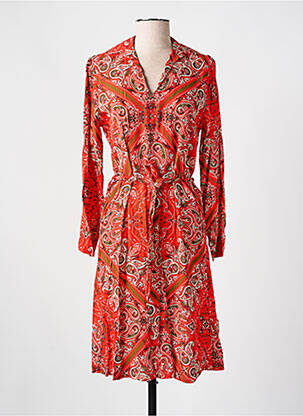 Robe mi-longue imprimé fantaisie manches longues rouge LA FEE MARABOUTEE femme