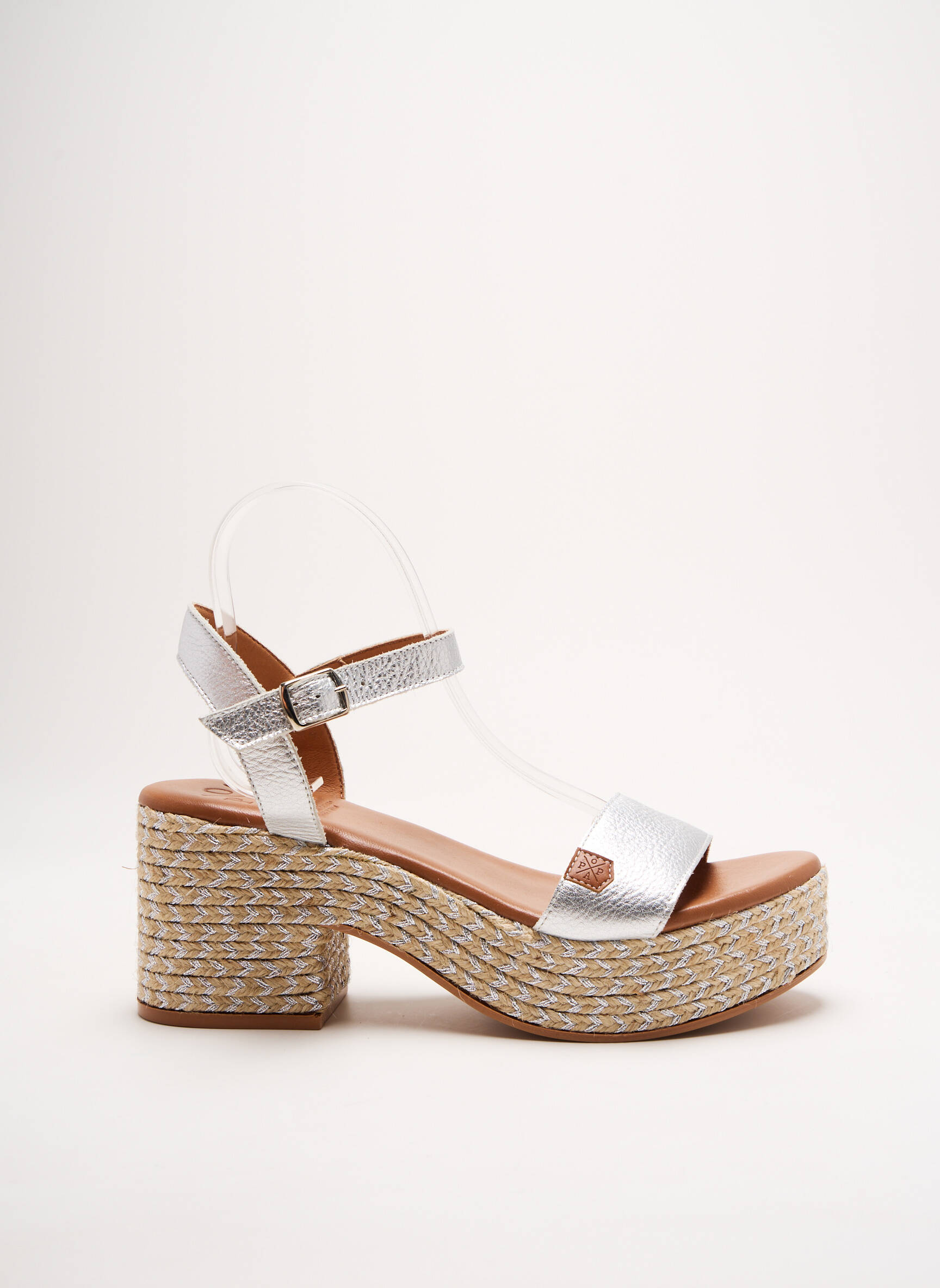 Sandales/nu pieds tissage satiné talon de 4 à 6cm argent POPA femme