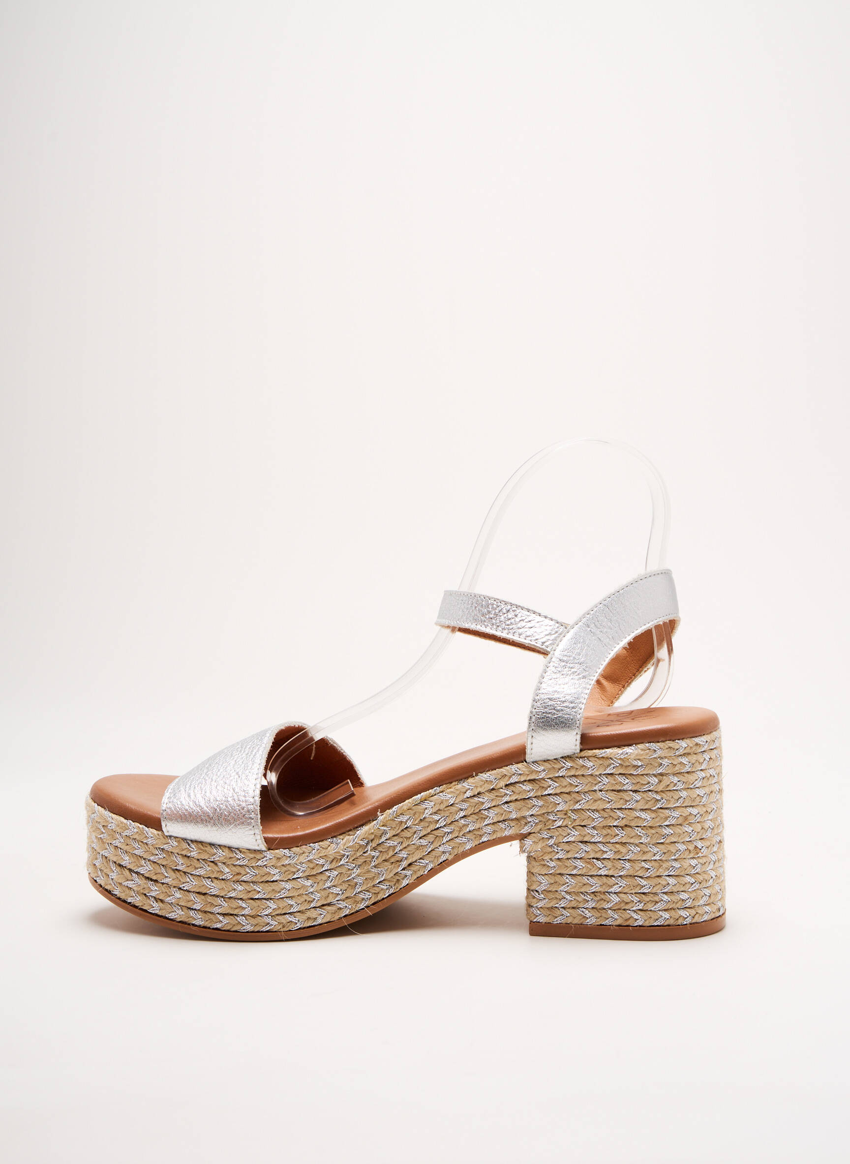 Sandales/nu pieds tissage satiné talon de 4 à 6cm argent POPA femme