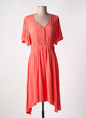 Robe mi-longue tissage crêpe manches courtes orange KAFFE femme