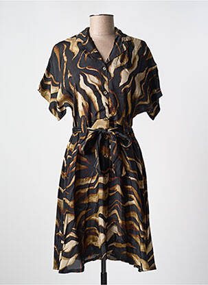 Robe mi-longue manches courtes manches courtes marron KAFFE femme