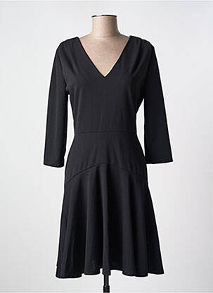 Robe mi-longue tissage crêpe manches longues noir MORGAN femme