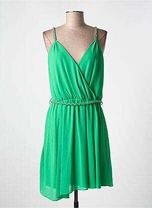 Robe courte fermeture zippée au dos fines bretelles vert MORGAN femme