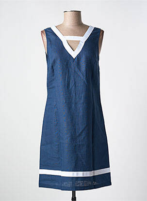 Robe mi-longue tissage crêpe sans manche bleu MALOKA femme