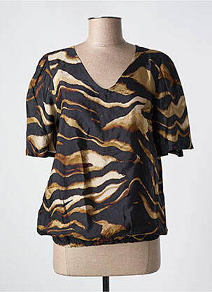 Blouse col v manches courtes marron KAFFE femme