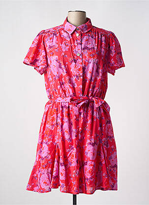Robe mi-longue imprimé fleurs manches courtes rouge MORGAN femme