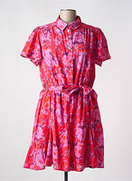 Robe mi-longue imprimé fleurs manches courtes rouge MORGAN femme