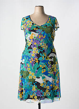 Robe mi-longue imprimé fleurs manches courtes vert MALOKA femme