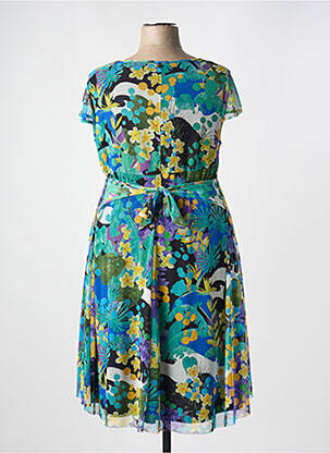 Robe mi-longue imprimé fleurs manches courtes vert MALOKA femme