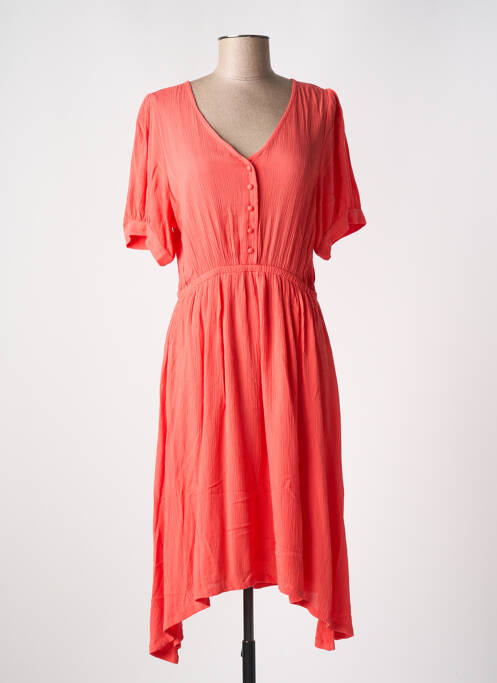 Robe mi-longue tissage crêpe manches courtes orange KAFFE femme