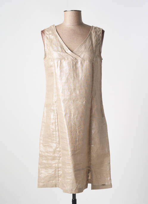 Robe mi-longue tissage crêpe sans manche beige MALOKA femme