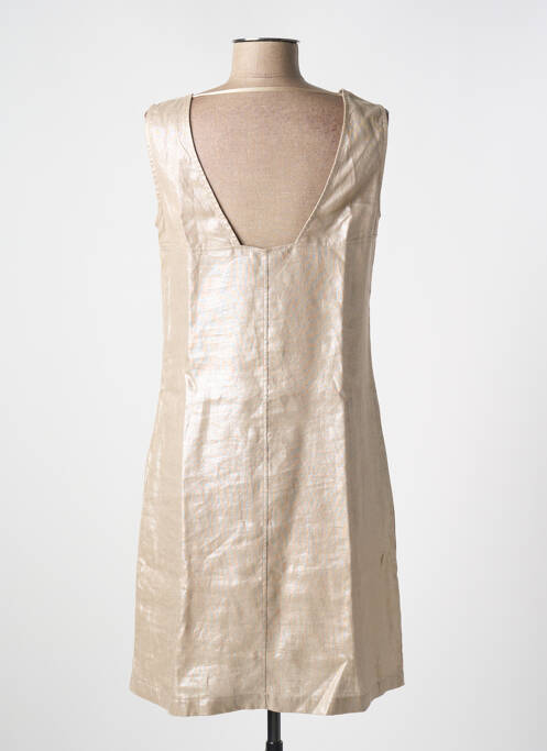 Robe mi-longue tissage crêpe sans manche beige MALOKA femme