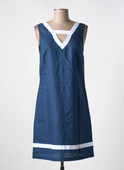 Robe mi-longue tissage crêpe sans manche bleu MALOKA femme