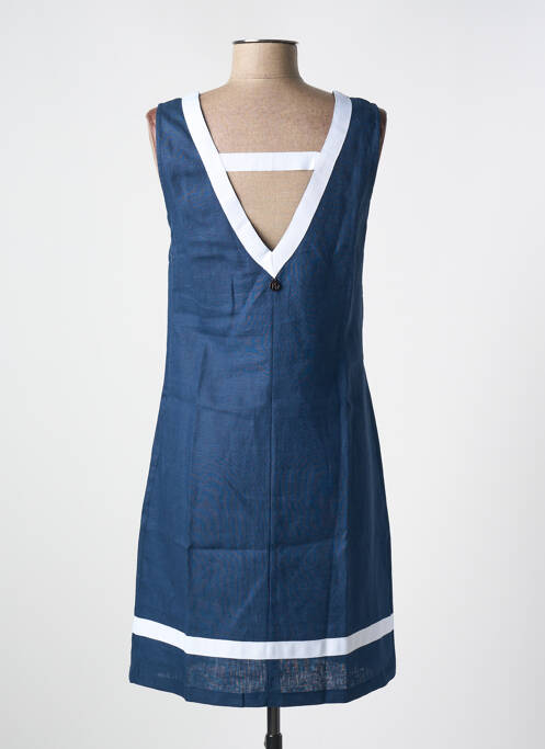 Robe mi-longue tissage crêpe sans manche bleu MALOKA femme