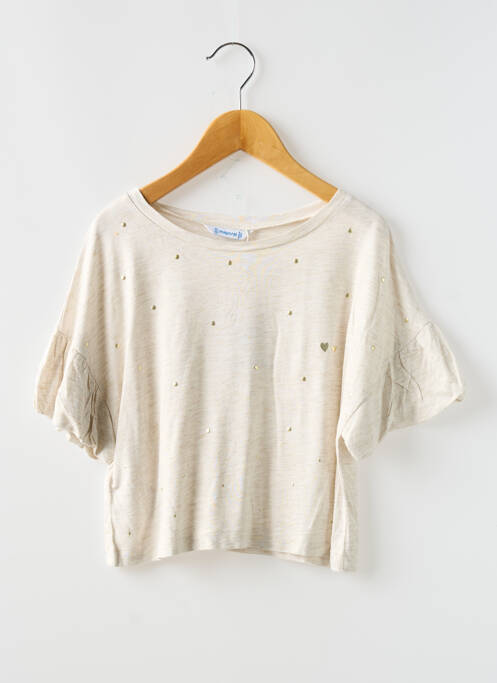 Top coupe droite manches courtes beige MAYORAL fille