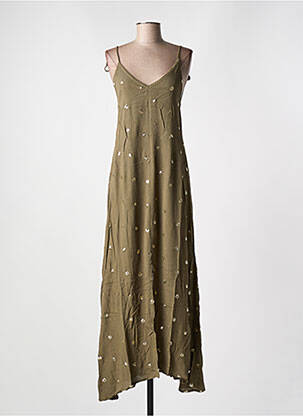Robe longue tissage crêpe sans manche vert GOA femme