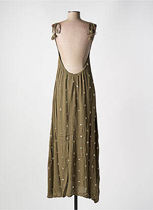 Robe longue tissage crêpe sans manche vert GOA femme