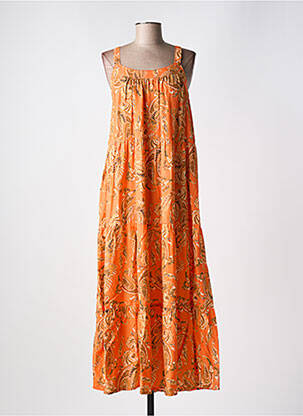 Robe longue imprimé fantaisie sans manche orange CREAM femme