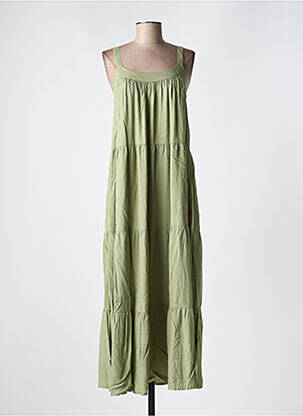 Robe longue coupe évasée fines bretelles vert CREAM femme