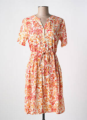 Robe mi-longue coupe évasée manches courtes orange CREAM femme