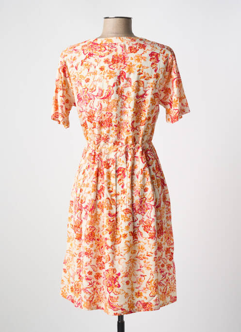 Robe mi-longue imprimé fleurs manches courtes orange CREAM femme