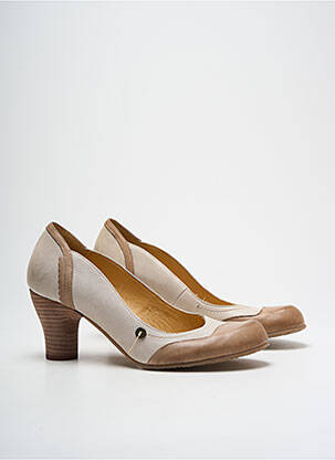 Escarpins tissage satiné talon de 4 à 6cm beige GOLD BUTTON femme