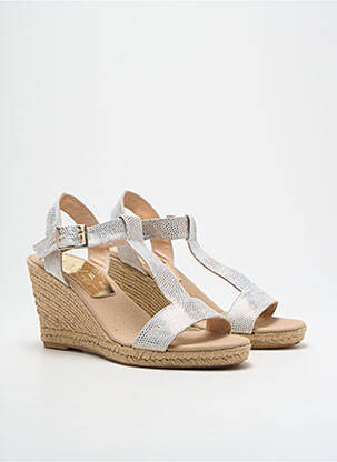 Espadrilles tissage satiné talon de 7 à 9cm gris MAYBE femme