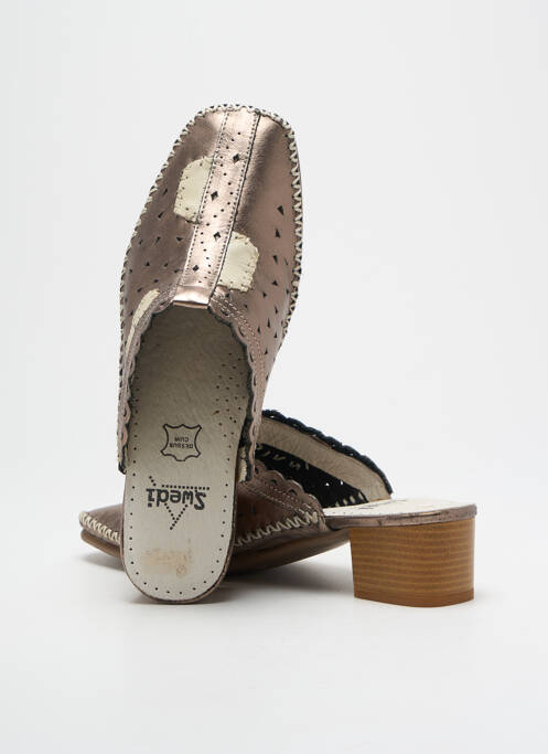 Mules/sabots matière lisse talon de 4 à 6cm marron SWEDI femme