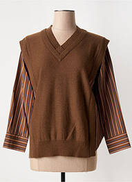 Pull coupe cintrée manches 3/4 marron CPC femme