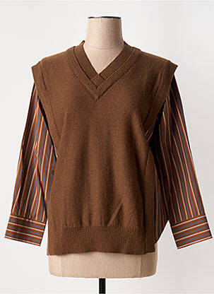 Pull coupe cintrée manches 3/4 marron CPC femme