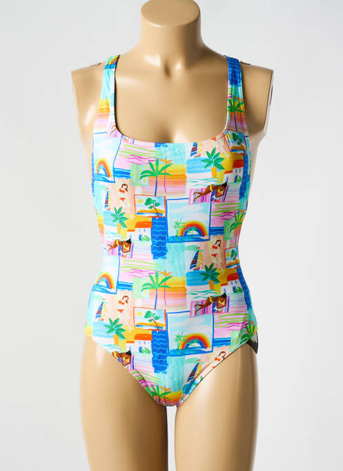 Maillot de bain 1 pièce effet matière satinée haut soutien-gorge nageur bleu BIKINI BAR femme