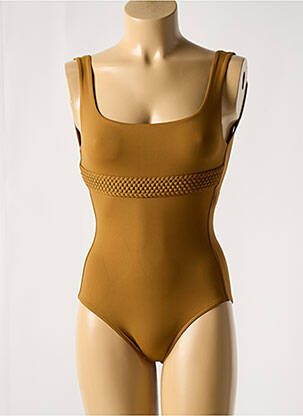 Maillot de bain 1 pièce effet matière satinée marron IODUS femme